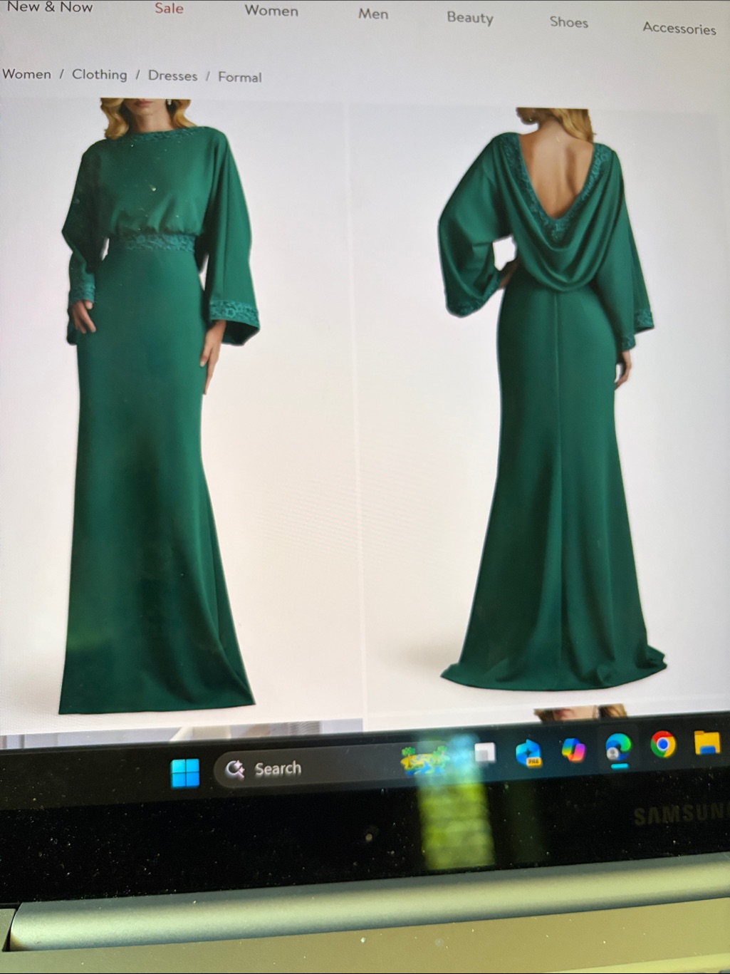 Tadashi Shoji Emerald Green Beaded-Trim Draped-Back Maxi Dress
